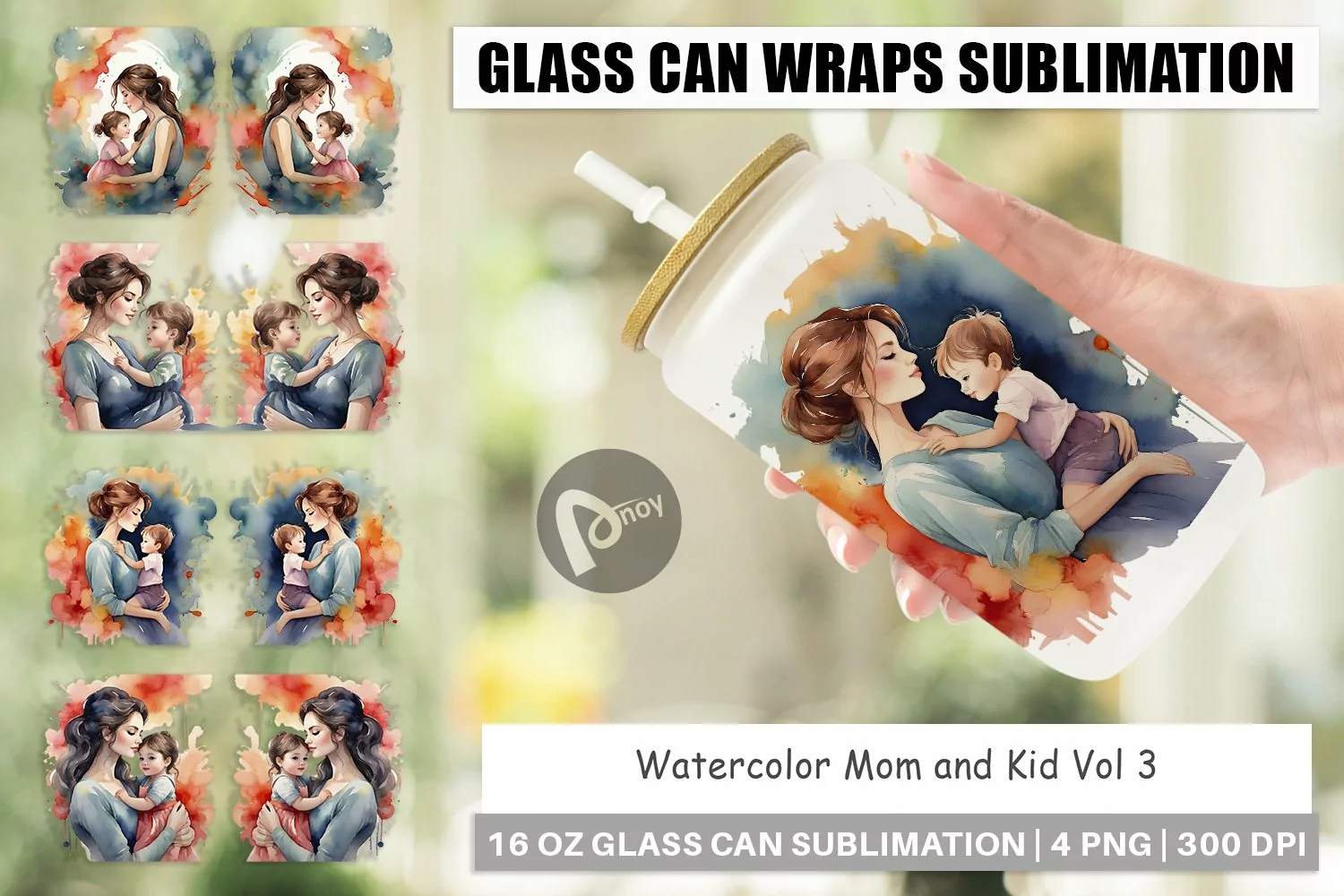 Glass Can Wraps Watercolor Mom and Kid product image 1