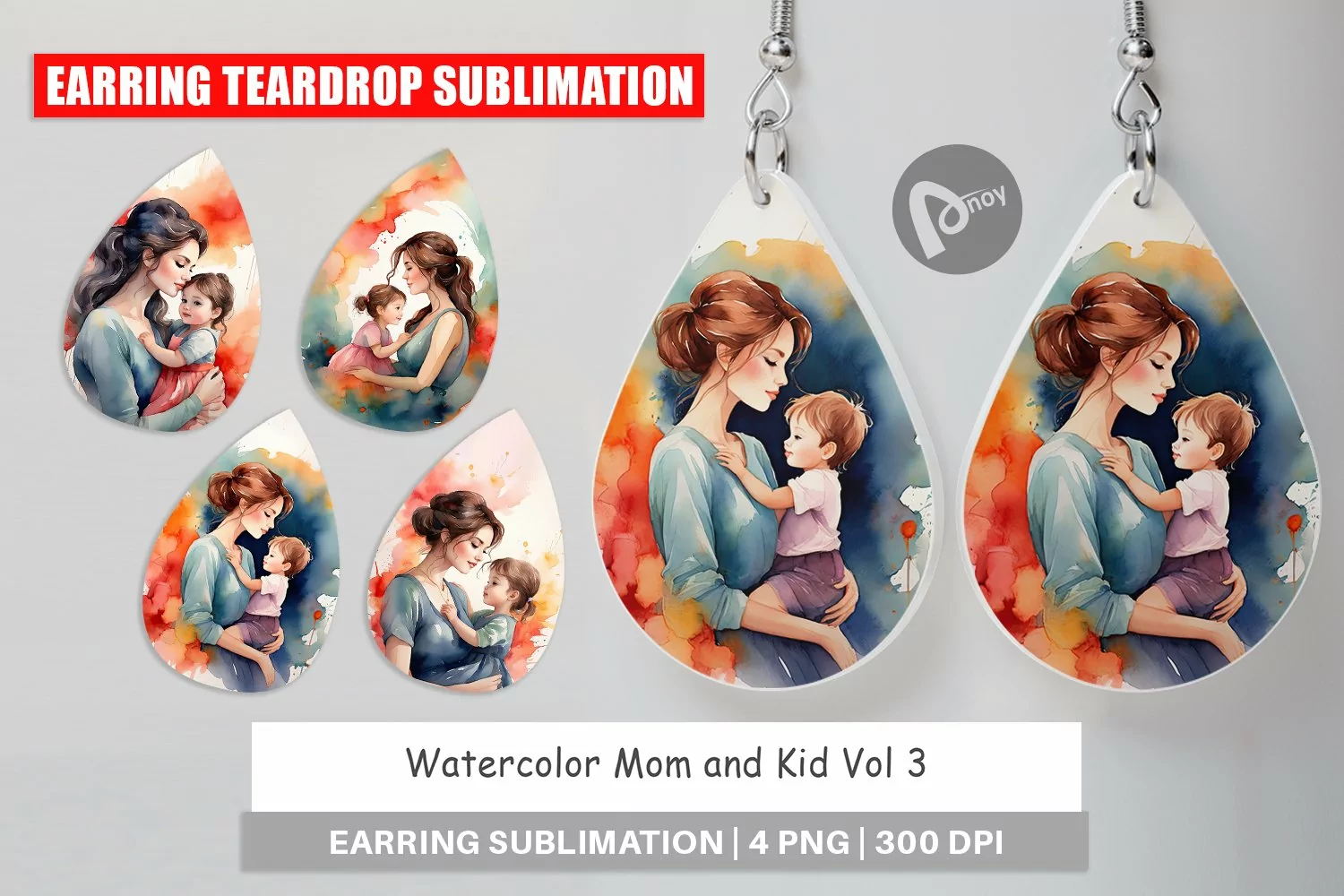 Earring Teardrop Watercolor Mom and Kid product image 1