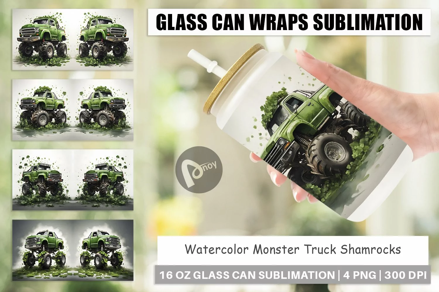 Glass Can Wraps Monster Truck Shamrocks product image 1