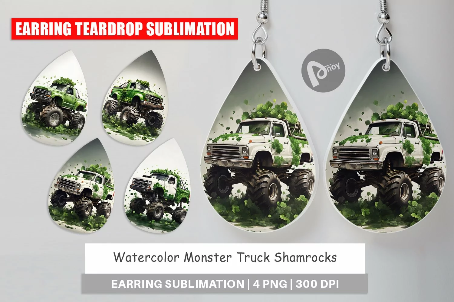 Earring Teardrop Monster Truck Shamrocks product image 1