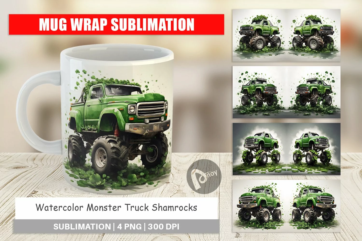 Mug Wrap Design Monster Truck Shamrocks product image 1
