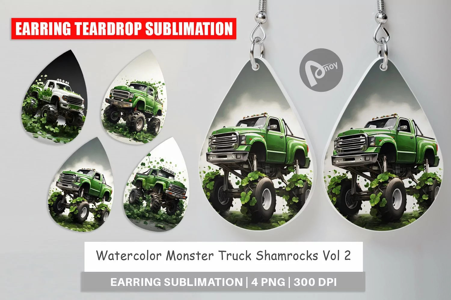 Earring Teardrop Monster Truck Shamrocks product image 1