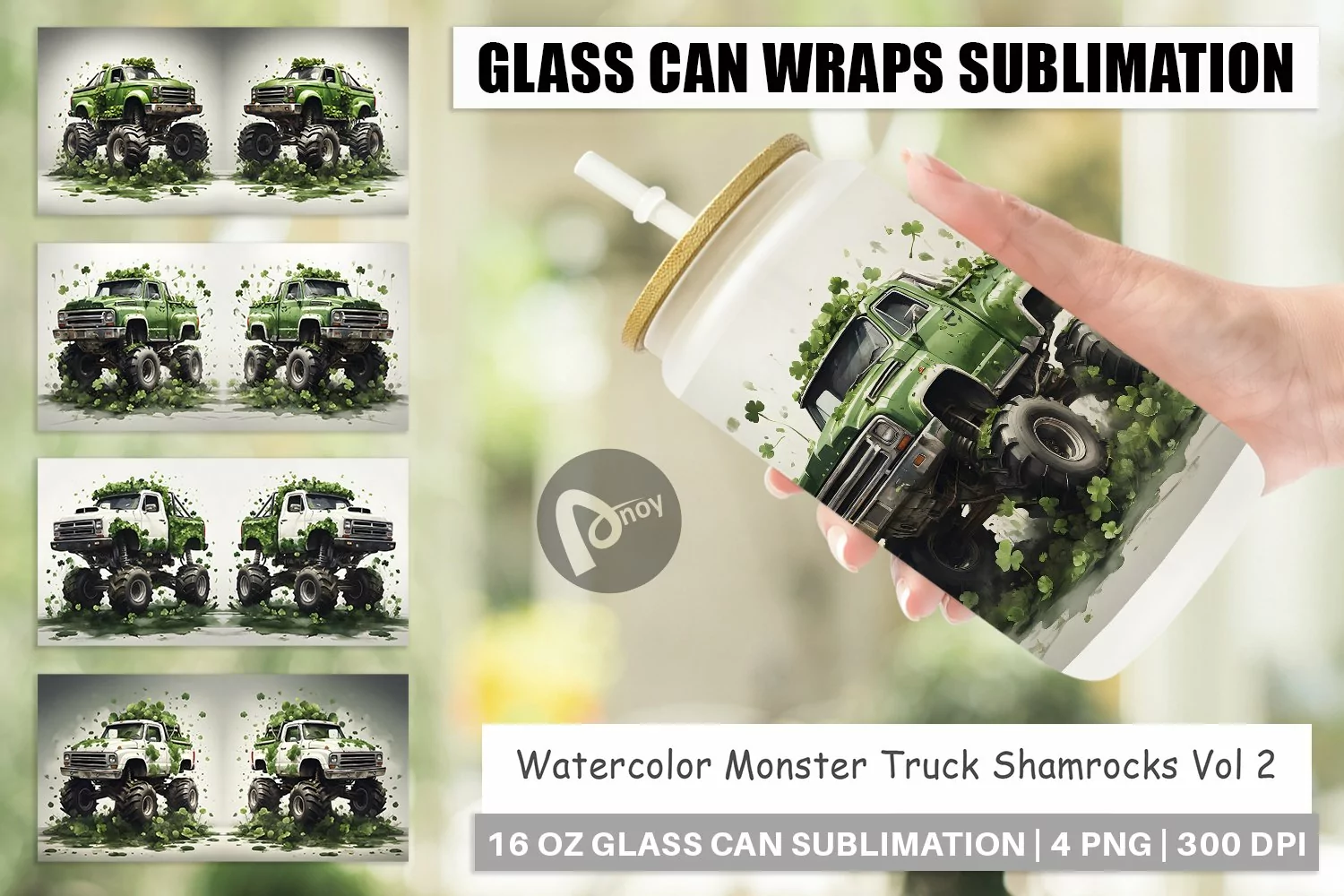 Glass Can Wraps Monster Truck Shamrocks product image 1