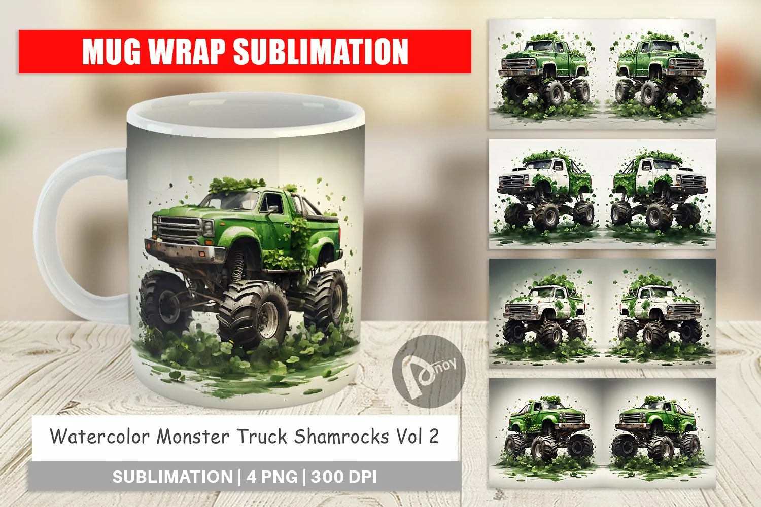 Mug Wrap Design Monster Truck Shamrocks product image 1