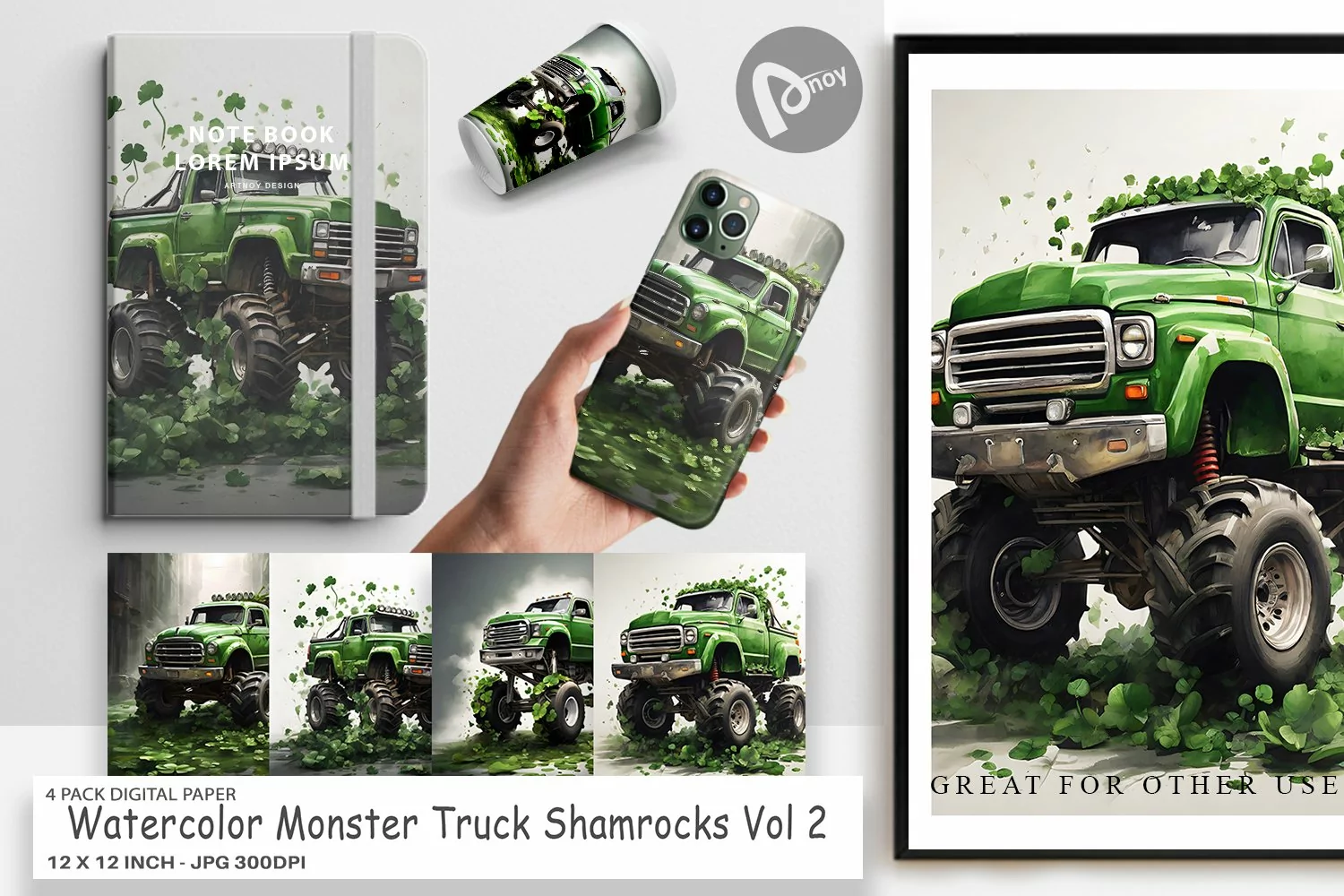 Digital Paper Monster Truck Shamrocks product image 1