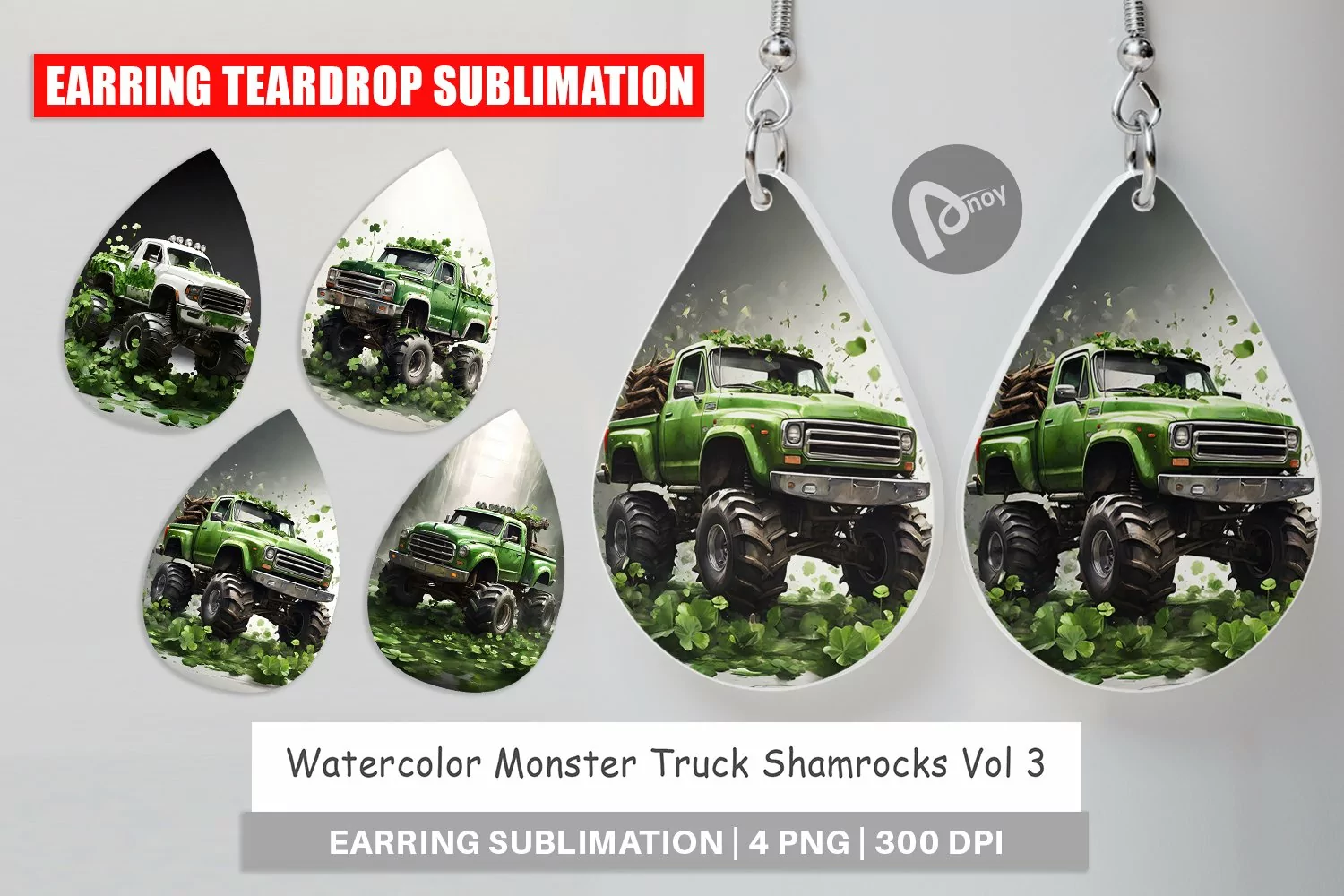 Earring Teardrop Monster Truck Shamrocks product image 1