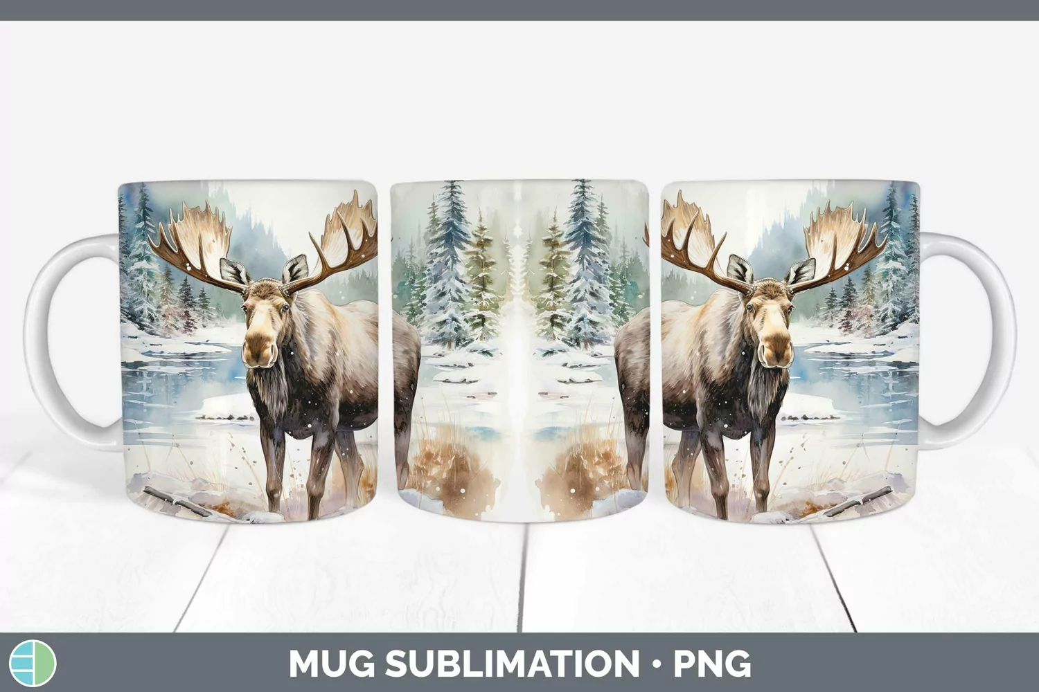 GorgeousWatercolor Moose Mug Wrap design.