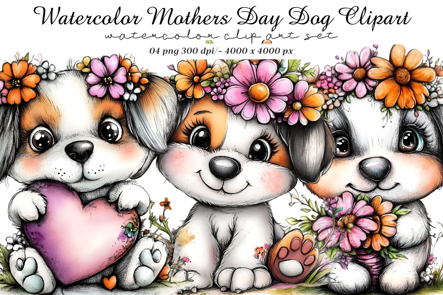 Watercolor Mothers Day Dog Clipart product image 1