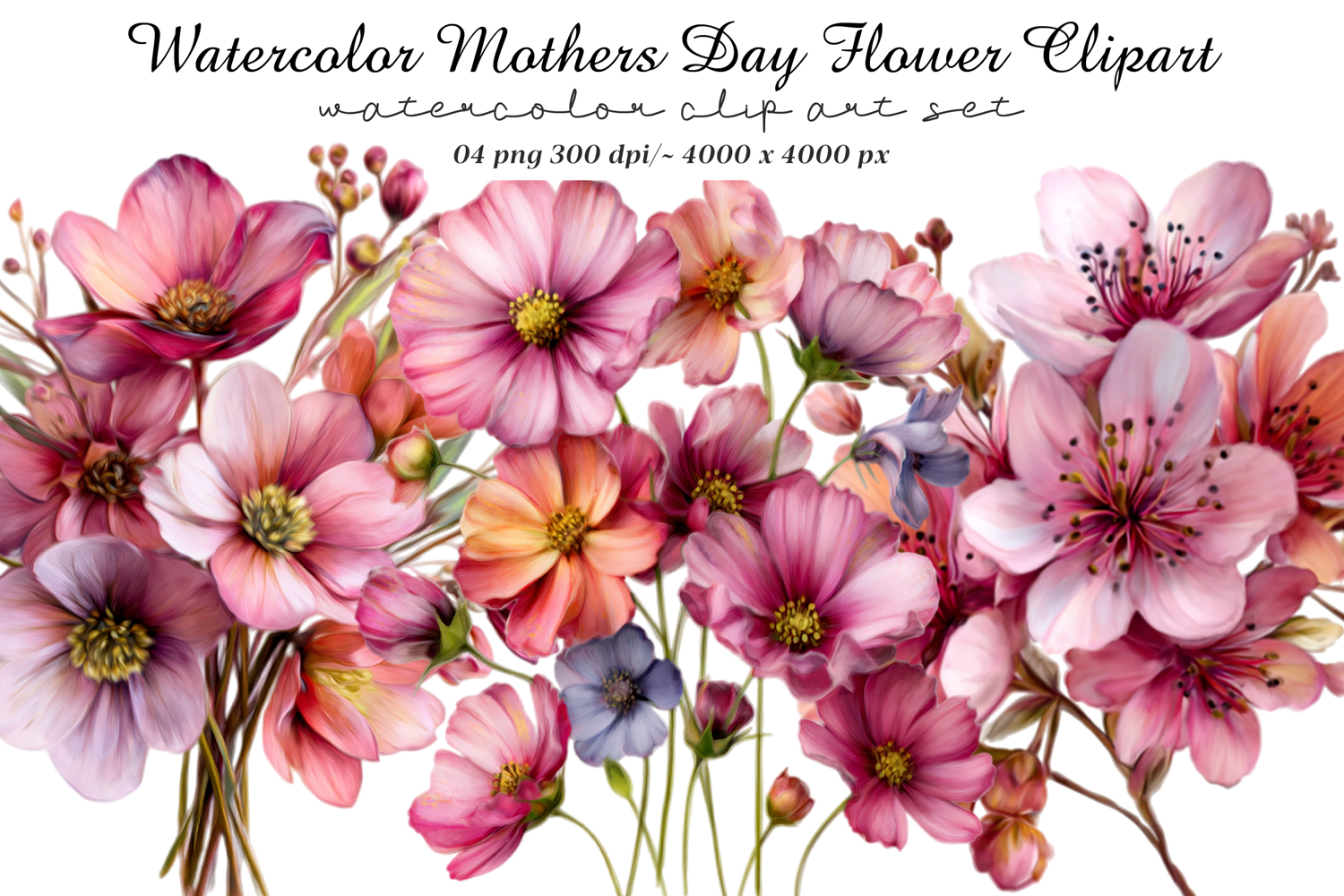Watercolor Mothers Day Flower Clipart product image 1