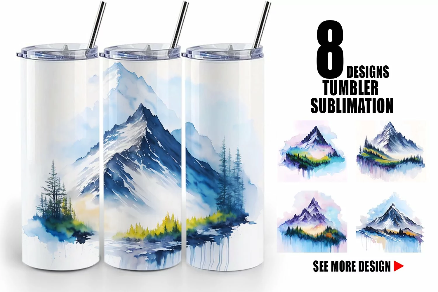 Watercolor Mountain Painting | Tumbler Sublimation Wrap product image 1