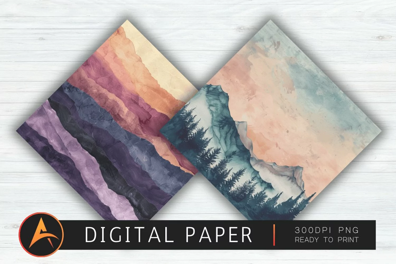 Watercolor Mountain Views Digital Paper PNG product image 1