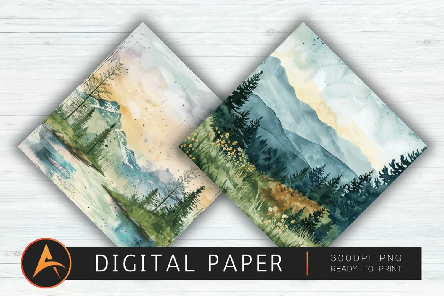 Watercolor Mountain Views Digital Paper product image 1