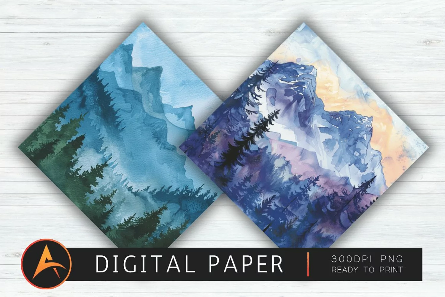 Watercolor Mountain Views Digital Paper product image 1