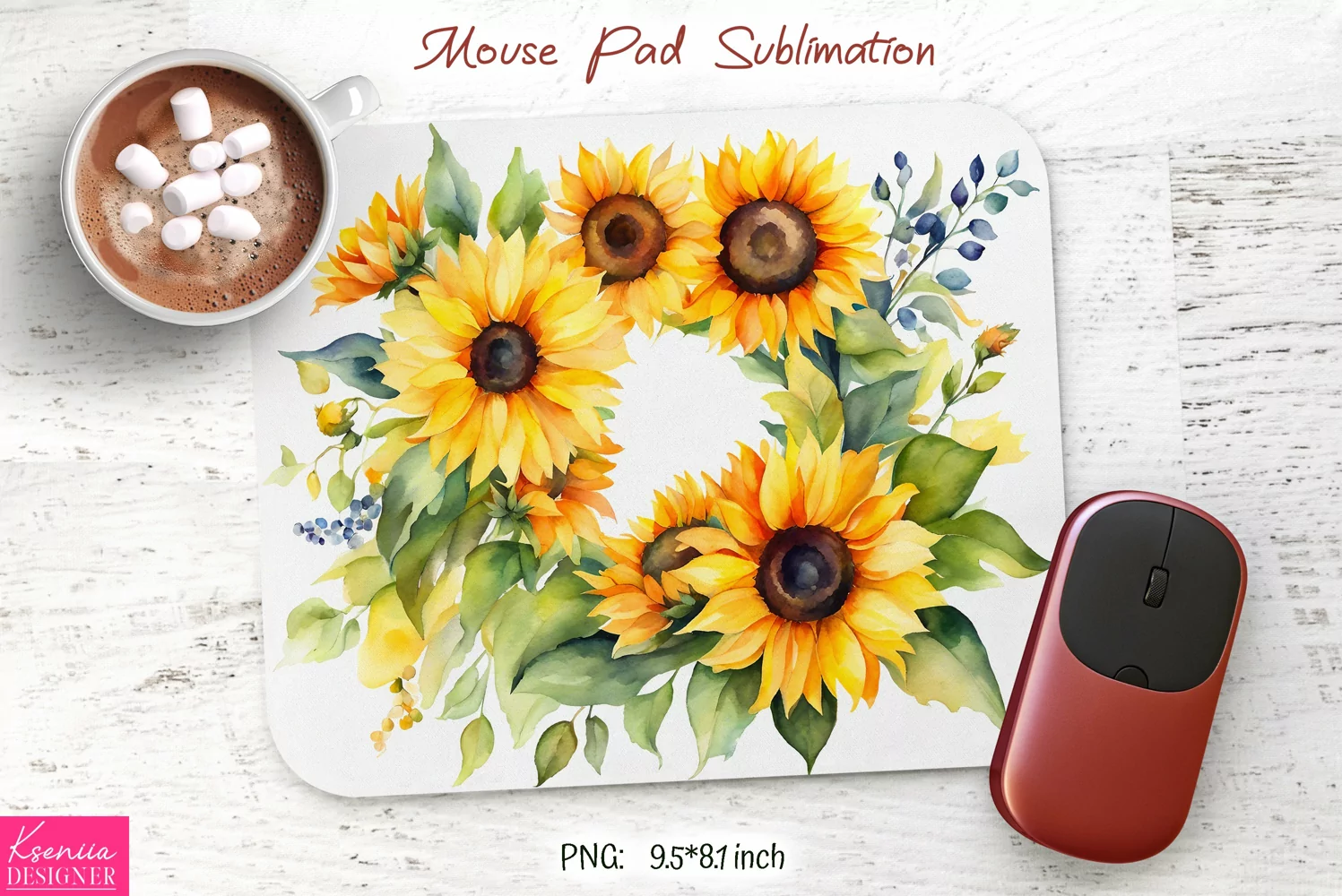 Watercolor Sunflower Design|Flower Mouse Pad Sublimation product image 1