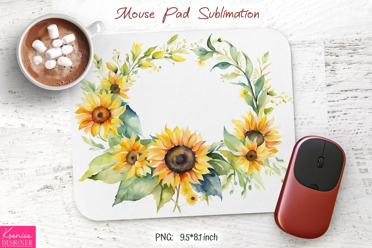 Watercolor Sunflower Design|Flower Mouse Pad Sublimation product image 1