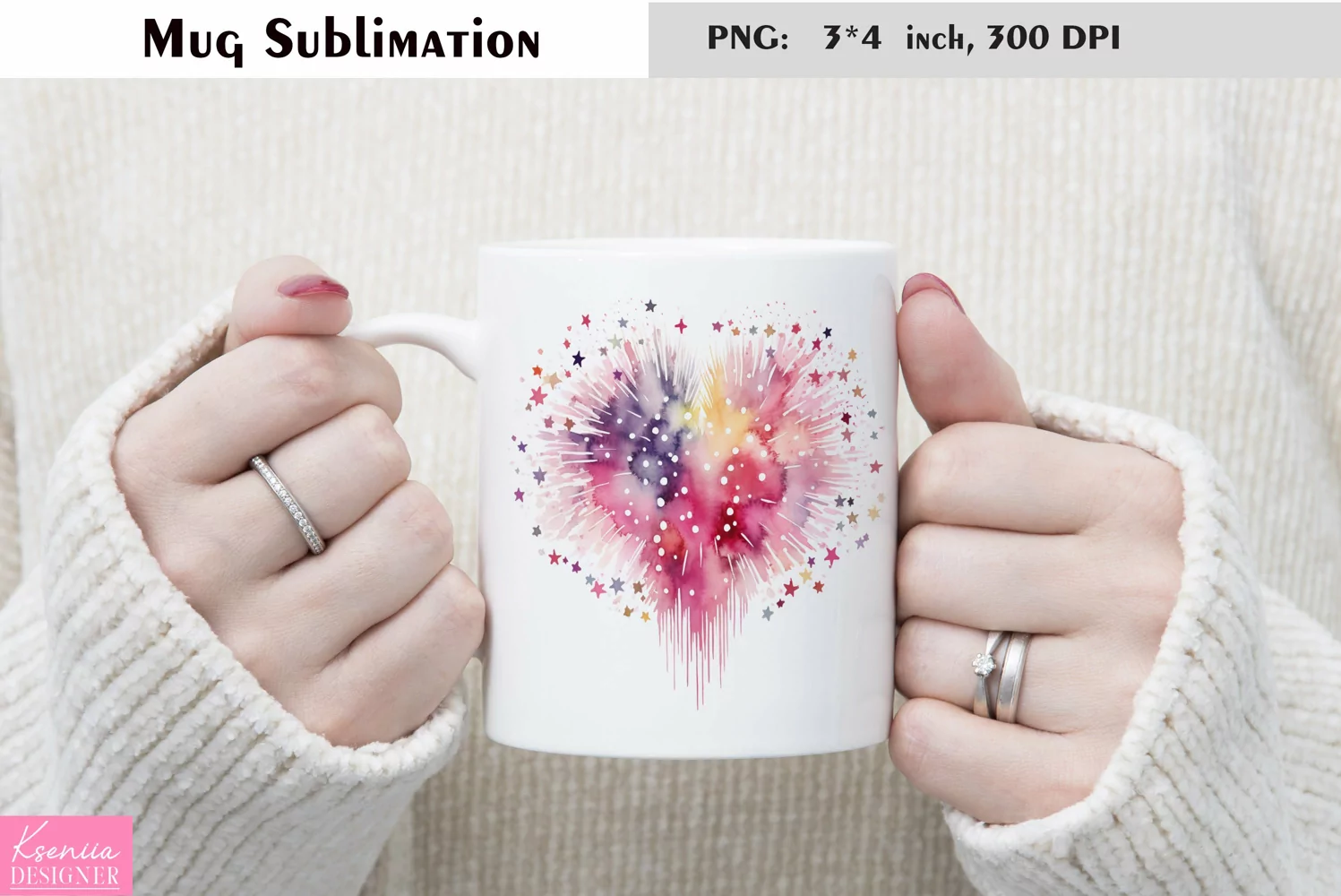 Watercolor Love Mug Sublimation|Heart Mug Design product image 1