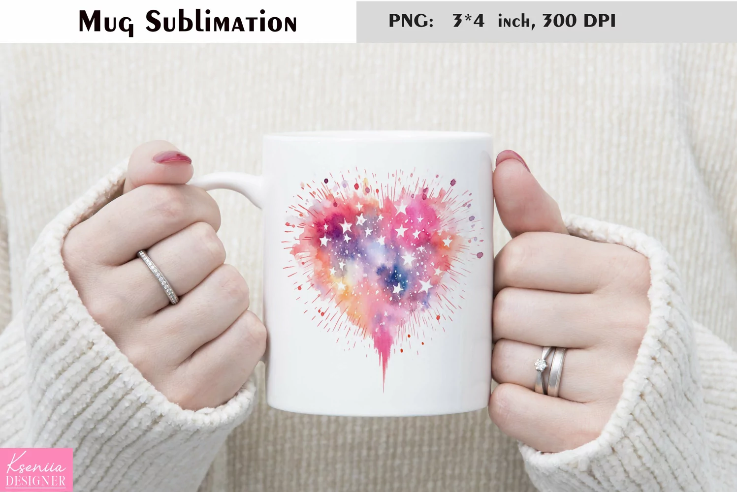 Watercolor Love Mug Sublimation|Heart Mug Design product image 1