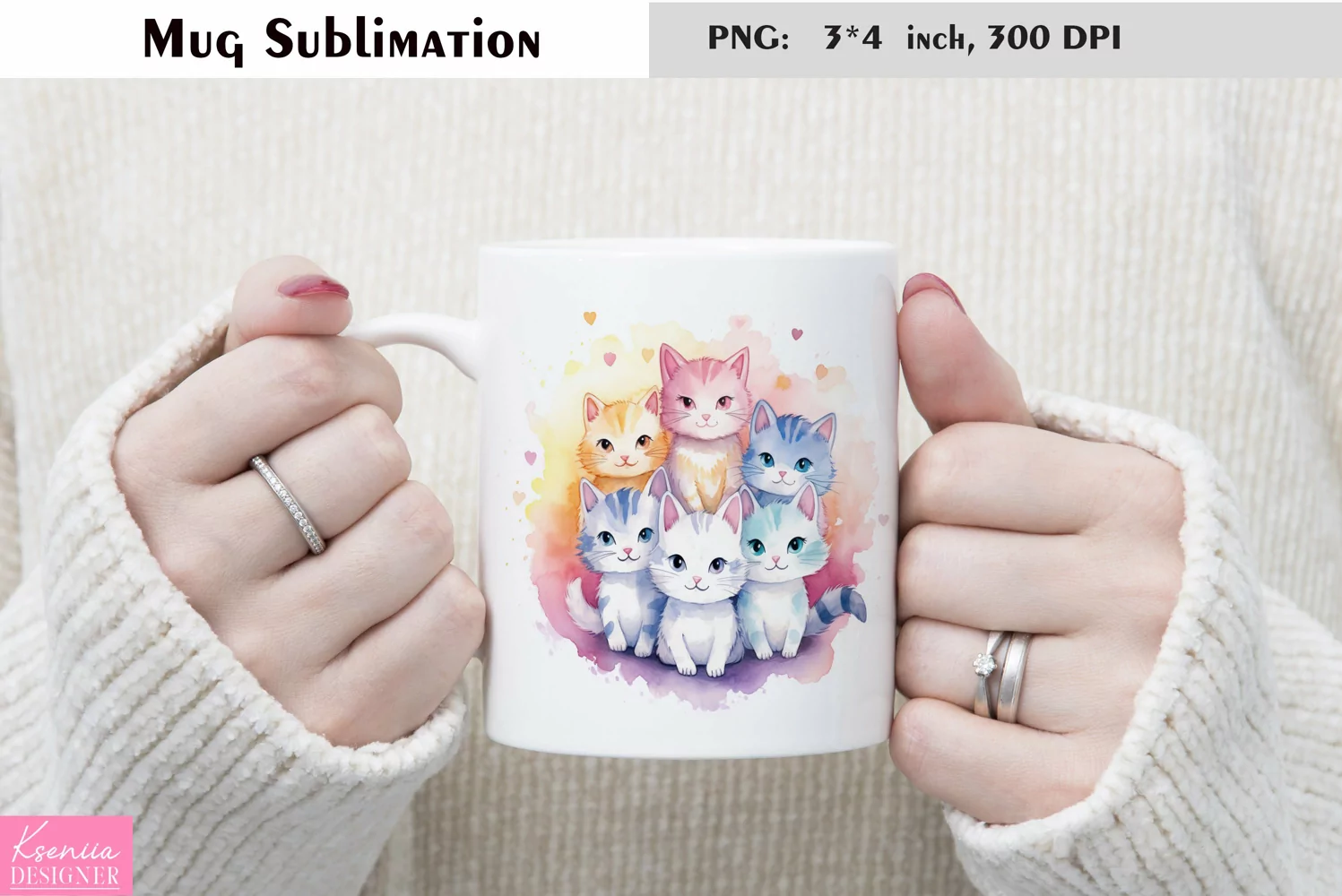 Watercolor Cat Mug Sublimation|Animal Mug Design product image 1