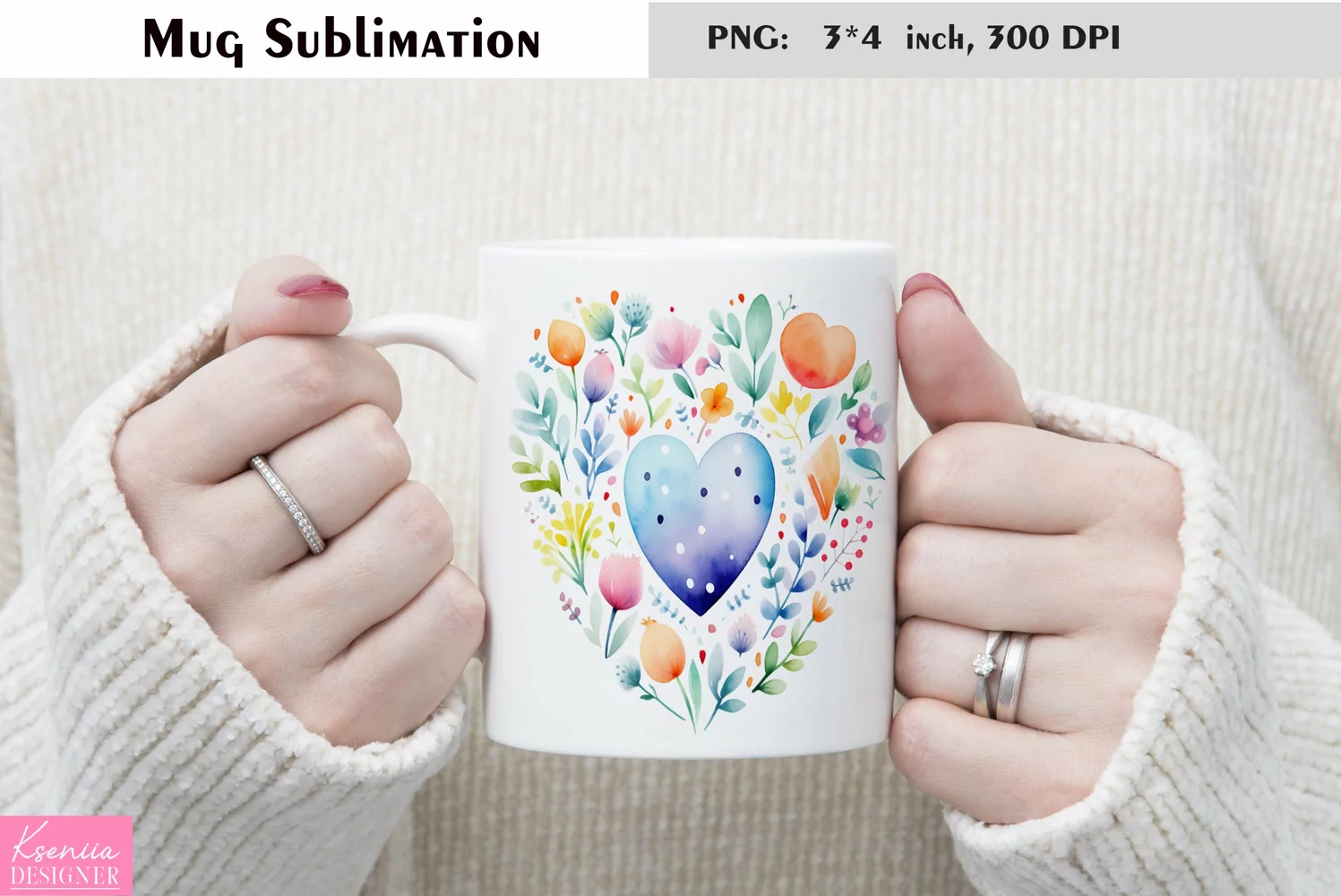 Watercolor Love Mug Sublimation|Heart Mug Design product image 1