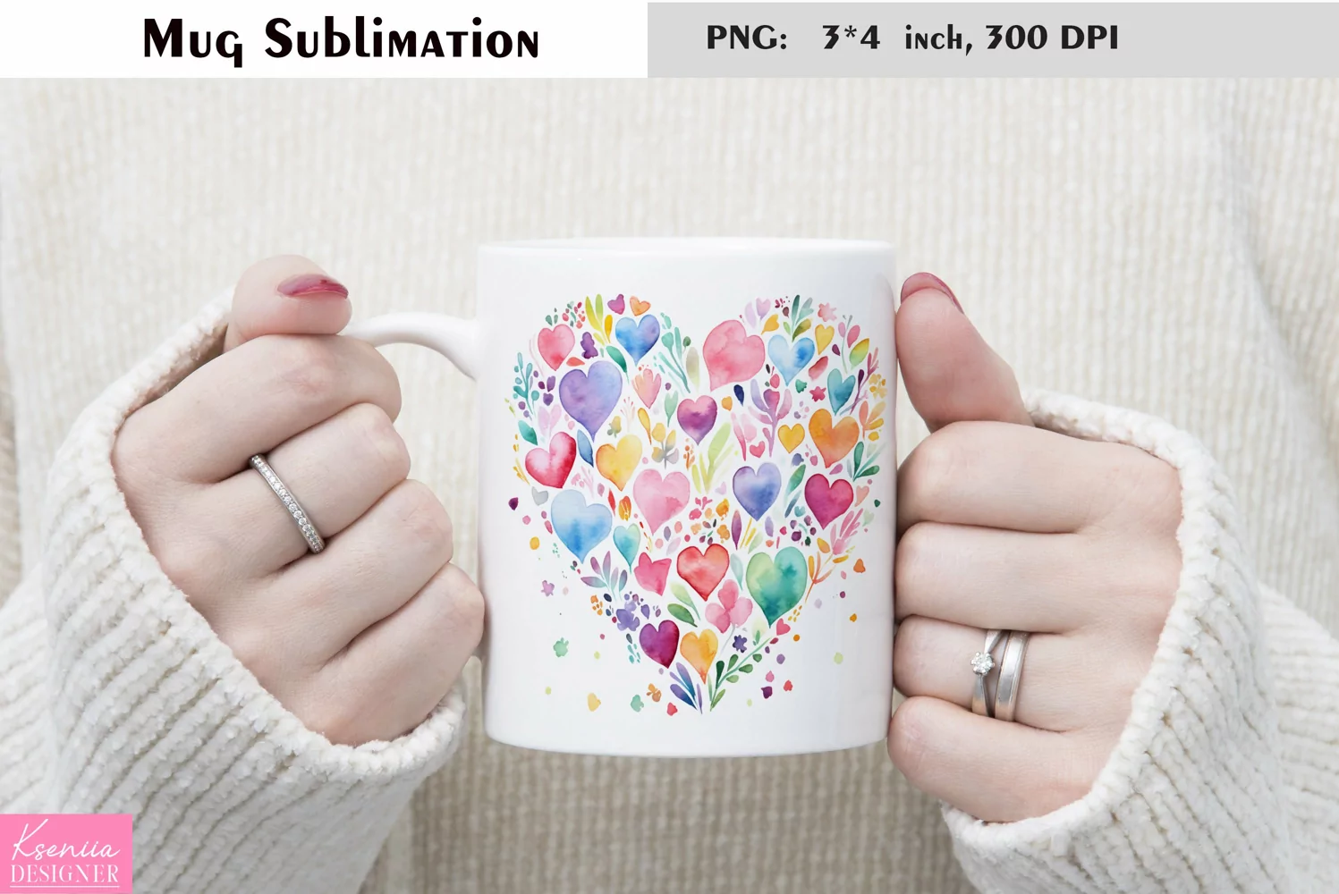Watercolor Love Mug Sublimation|Heart Mug Design product image 1