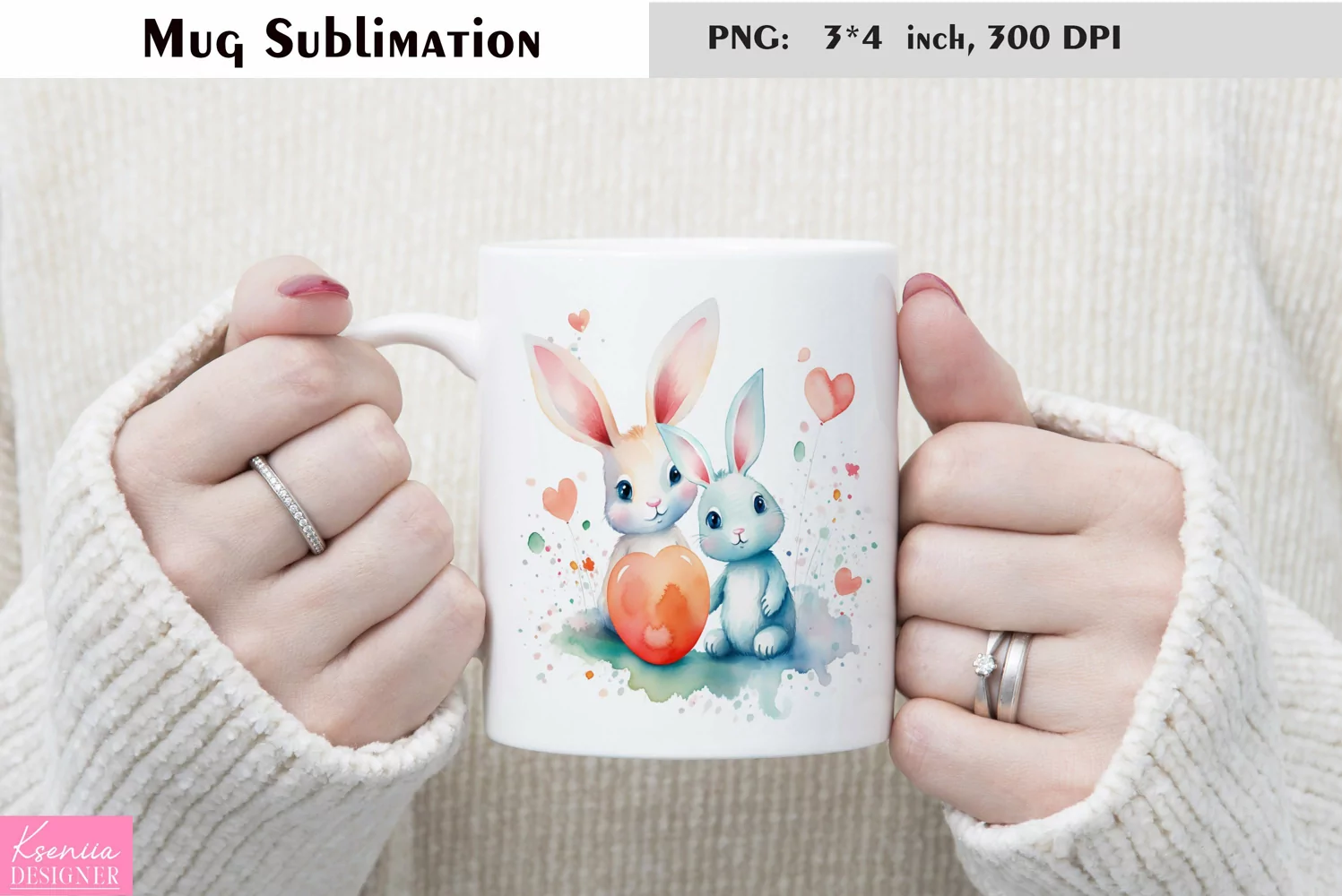 Watercolor Love Mug Sublimation|Bunny Mug Design product image 1
