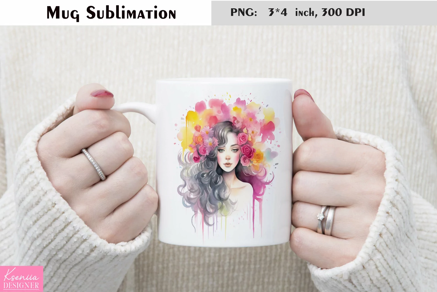 Watercolor Love Mug Sublimation|Floral Mug Design product image 1