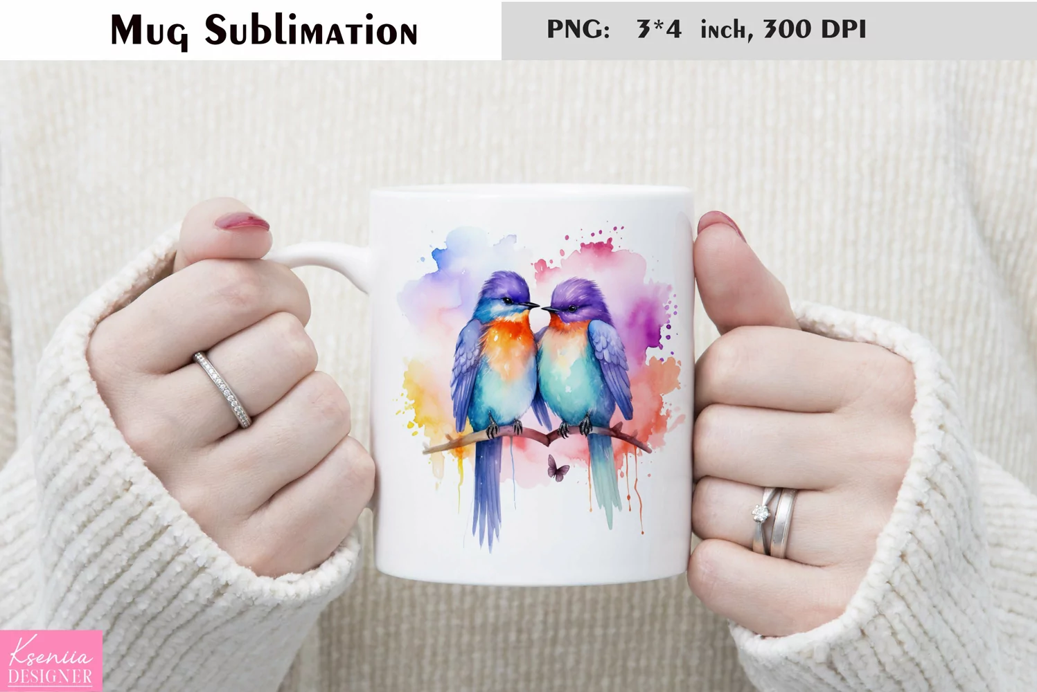 Watercolor Bird Mug Sublimation|Animal Mug Design product image 1