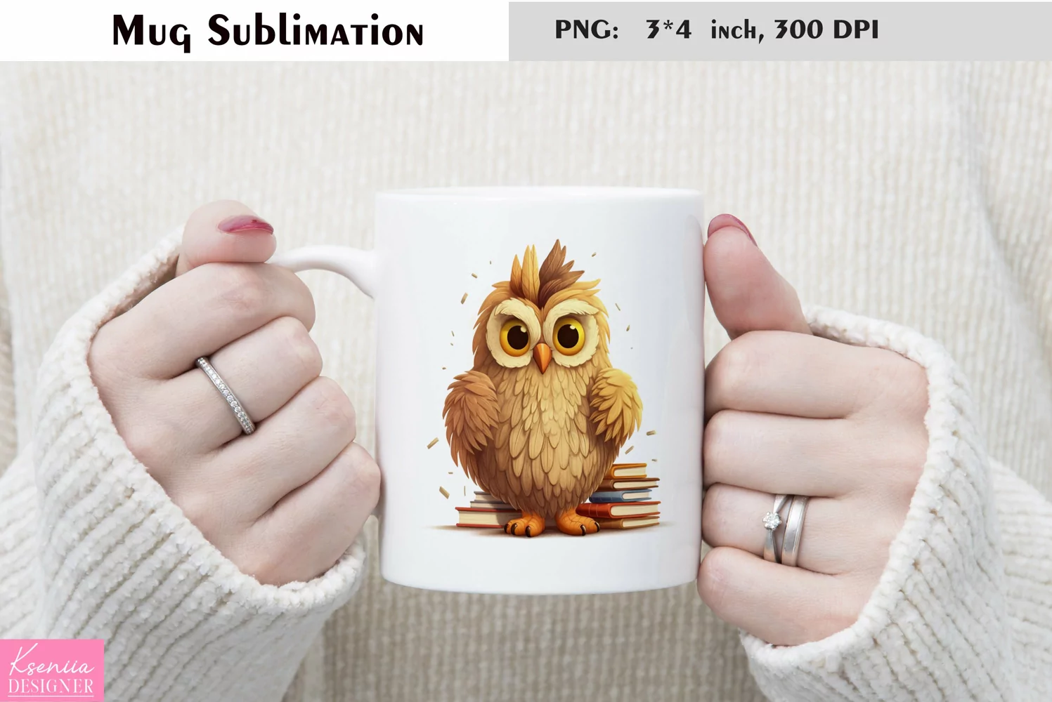 Watercolor Owl with Books Mug Sublimation product image 1