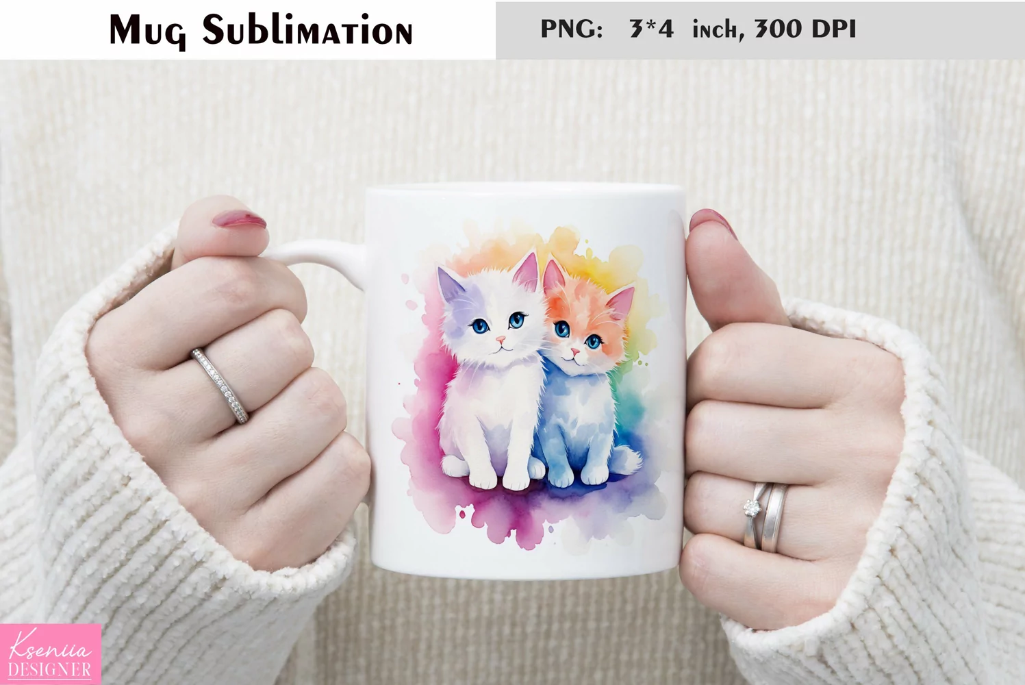 Watercolor Cat Mug Sublimation|Animal Mug Design product image 1