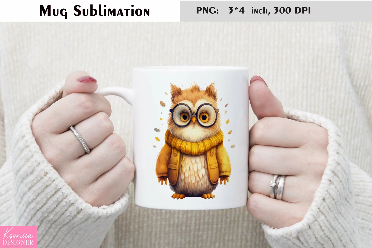Watercolor Owl with Books Mug Sublimation product image 1