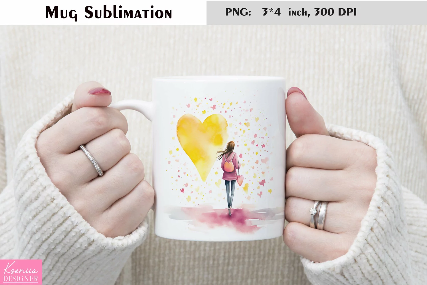 Watercolor Heart Mug Sublimation|Love Mug Design product image 1