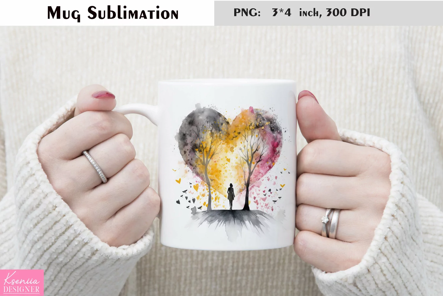 Watercolor Love Mug Sublimation|Heart Mug Design product image 1