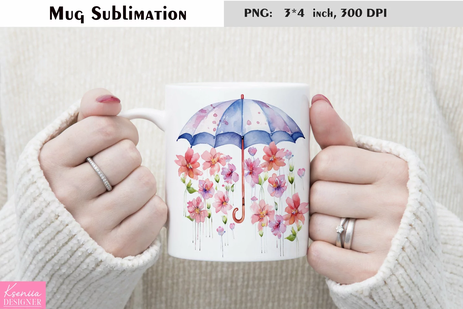 Watercolor Umbrella Sublimation|Spring Mug Design product image 1