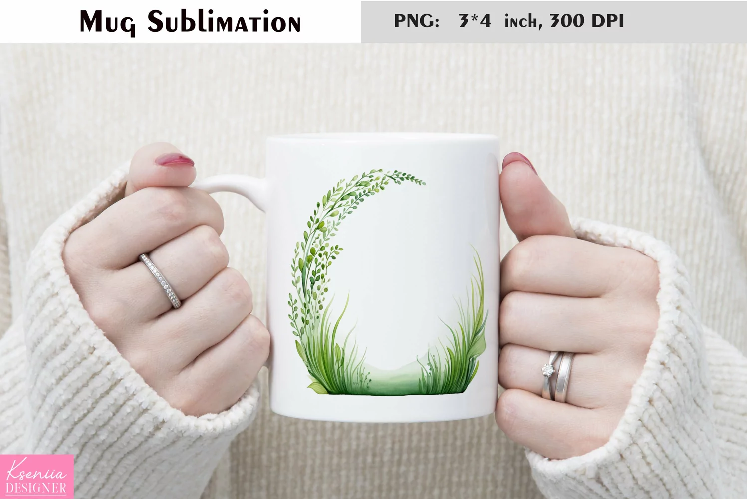 Watercolor Grass Mug Sublimation|Floral Mug Design product image 1