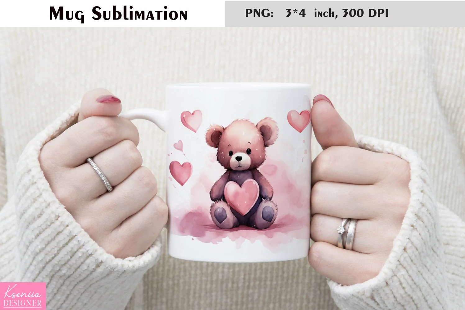 Watercolor Love Mug Sublimation|Heart Mug Design product image 1