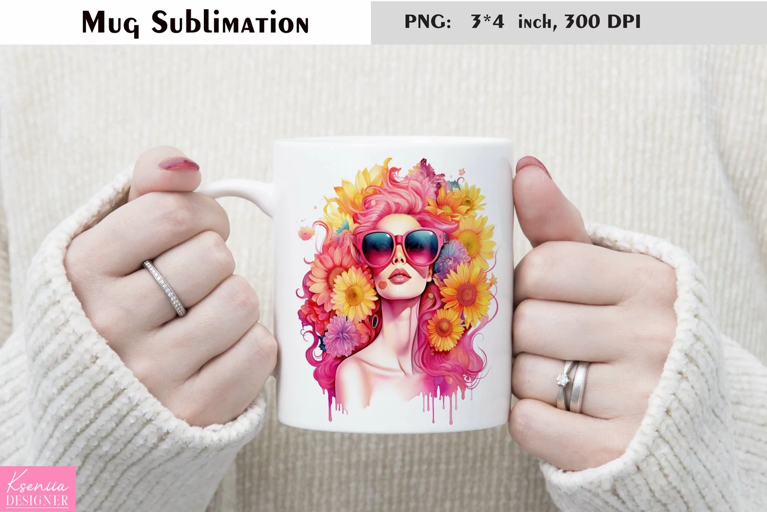 Watercolor Flower Mug Sublimation|Floral Design product image 1