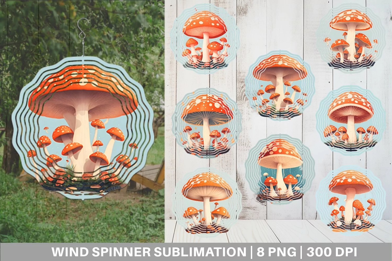 Watercolor Mushroom Wind Spinner | Sublimation Spinner Desig product image 1
