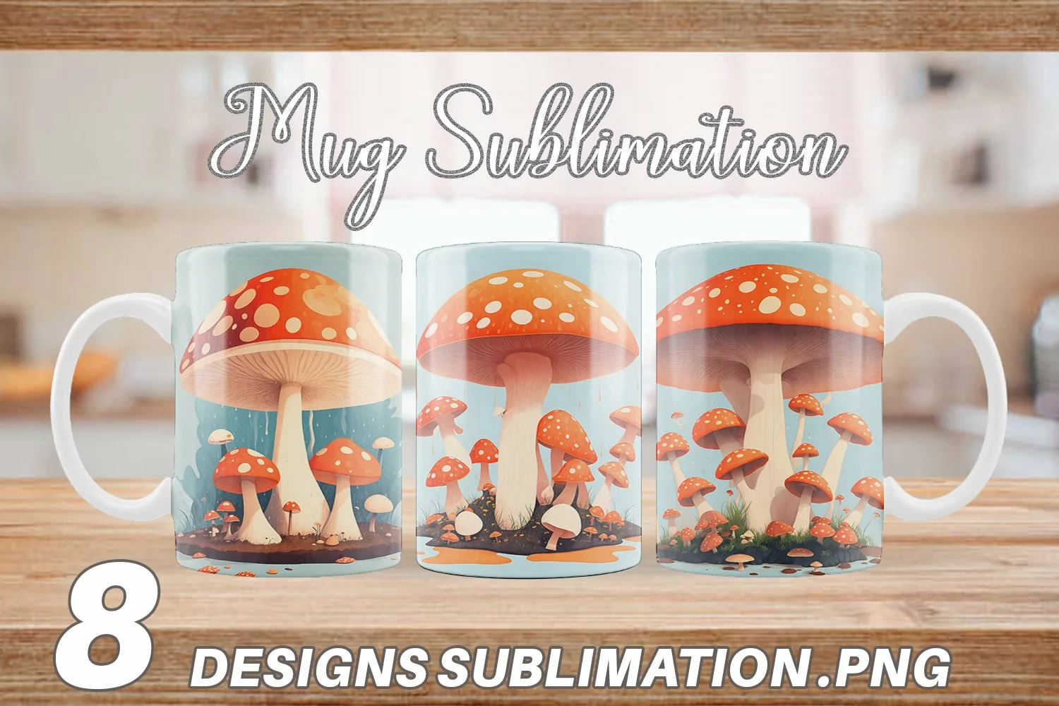 Watercolor Mushroom Mug sublimation design product image 1
