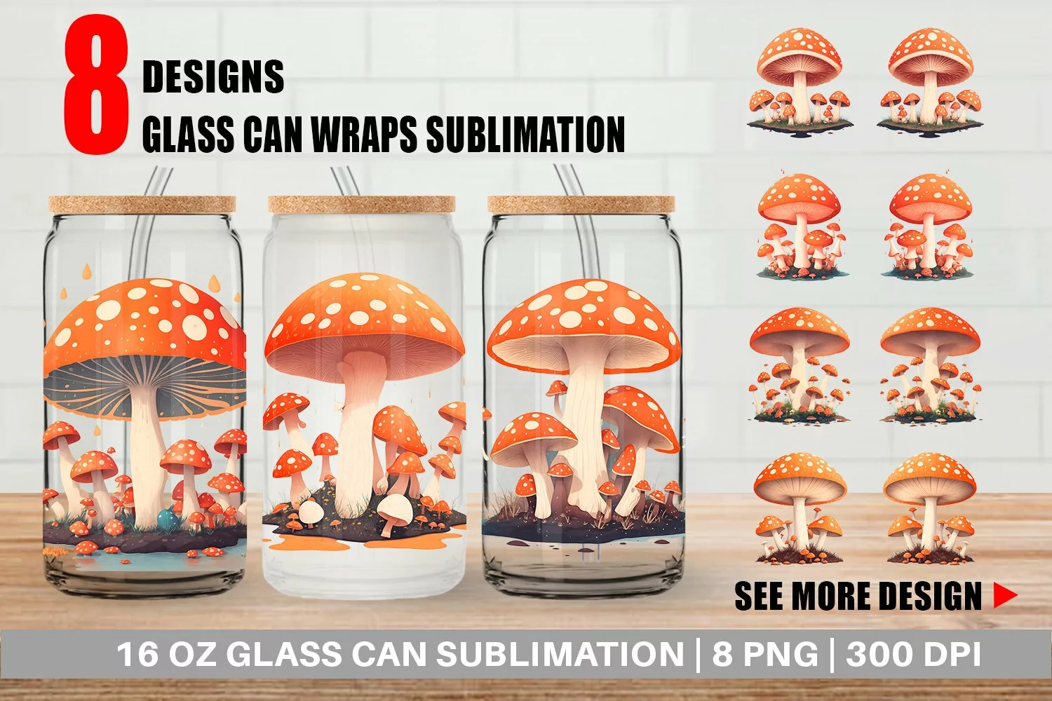 Glass Can Wraps Watercolor Mushroom product image 1