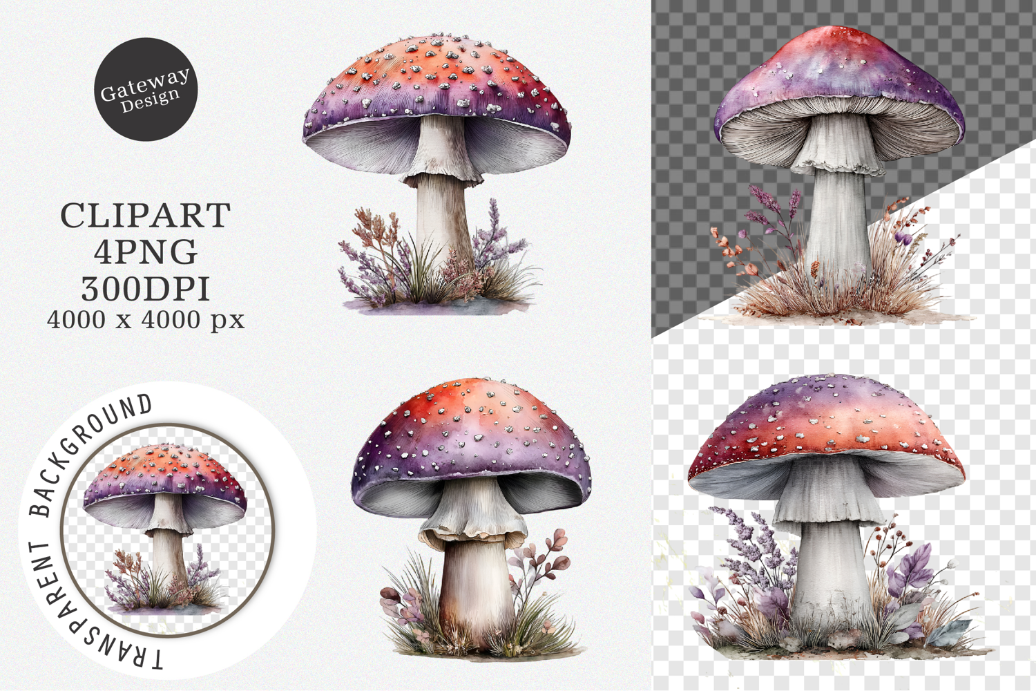 Watercolor Mushroom Clipart product image 1