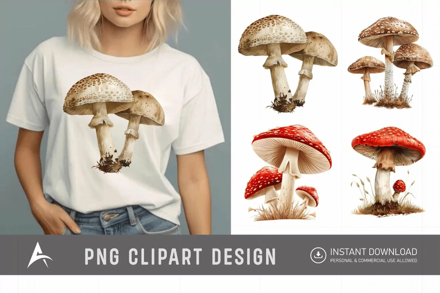 Watercolor Mushrooms Clipart product image 1