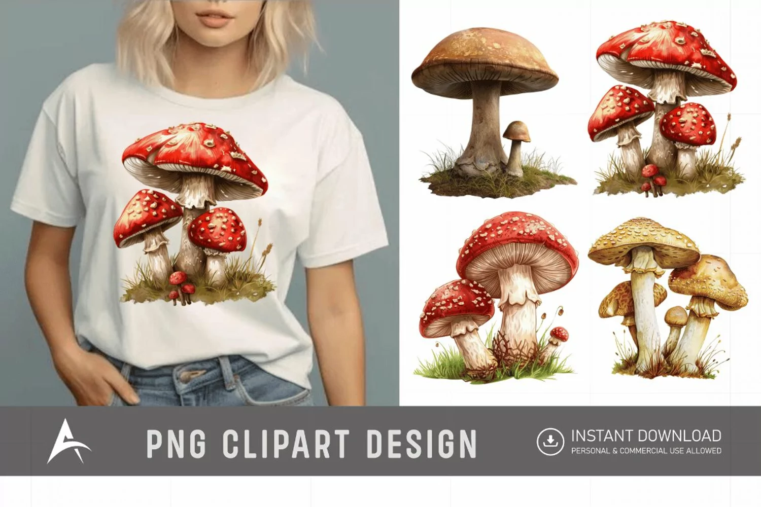 Watercolor Mushrooms Clipart product image 1