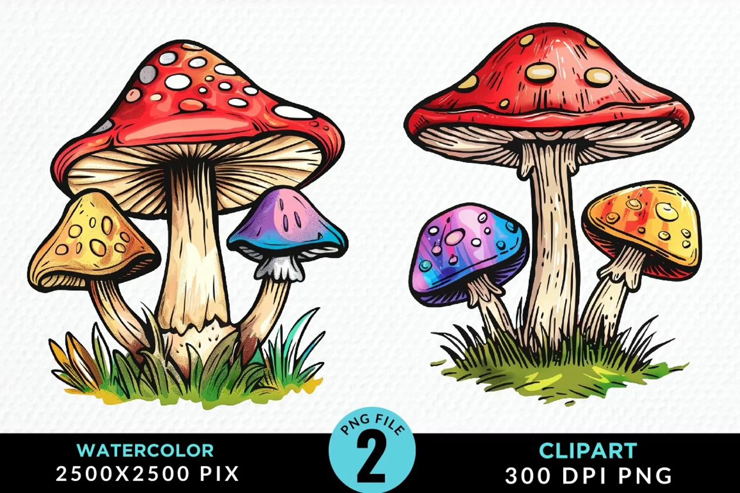 Watercolor Mushrooms Artwork Clipart product image 1