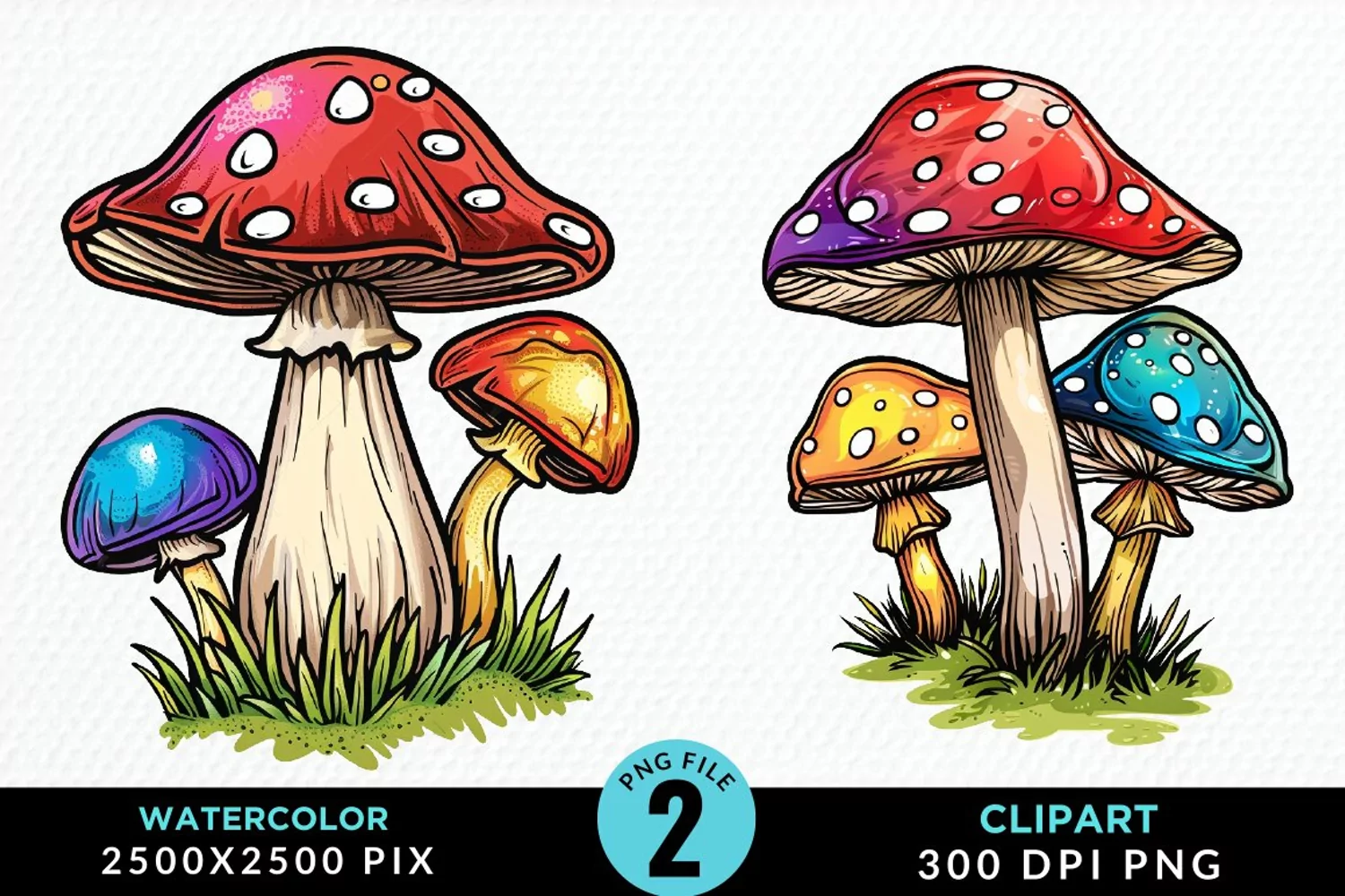 Watercolor Mushrooms Artwork Clipart product image 1