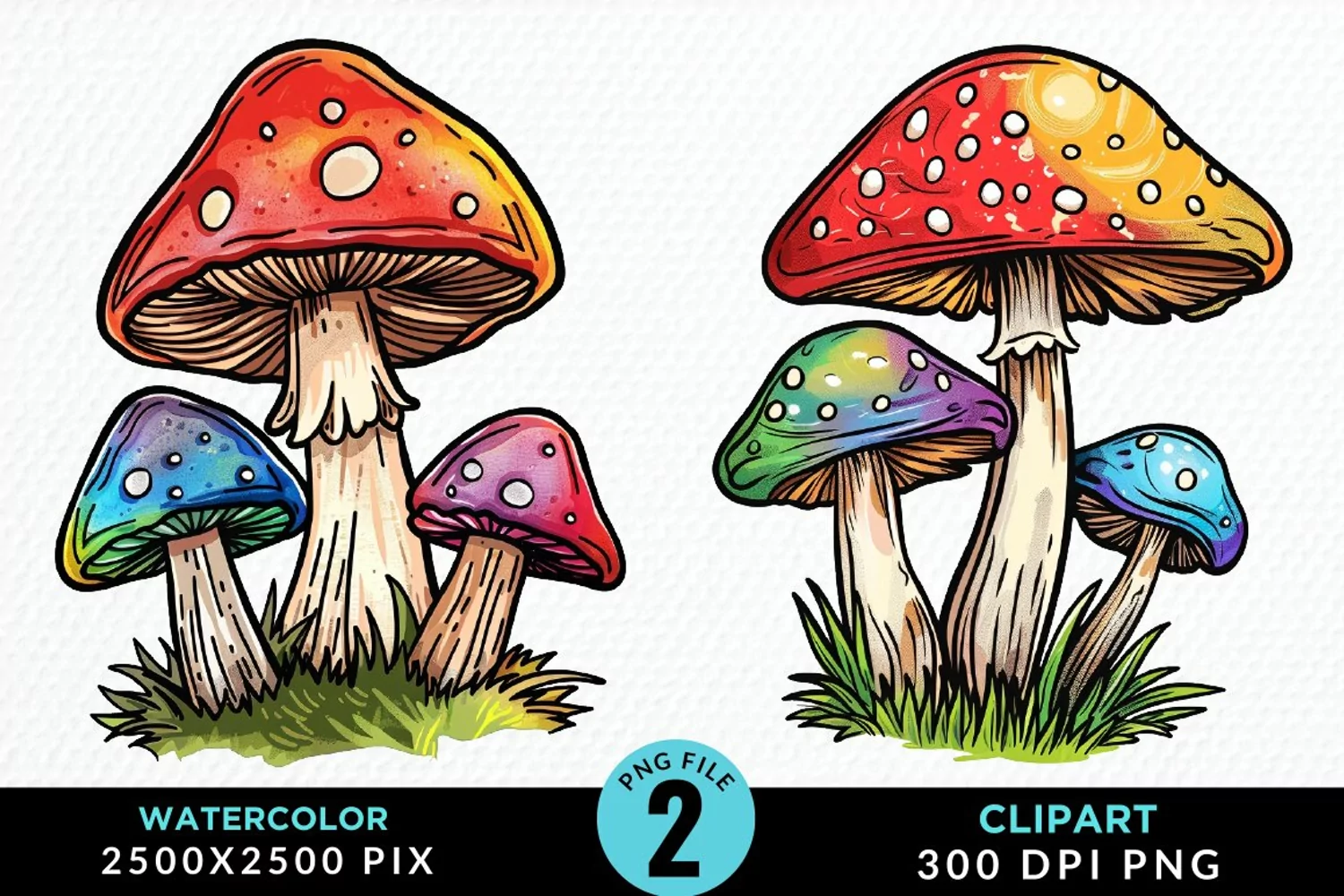 Watercolor Mushrooms Artwork Clipart product image 1