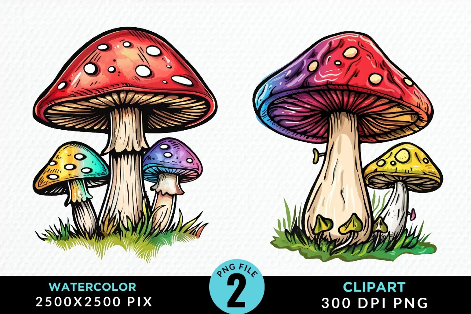 Watercolor Mushrooms Artwork Clipart product image 1