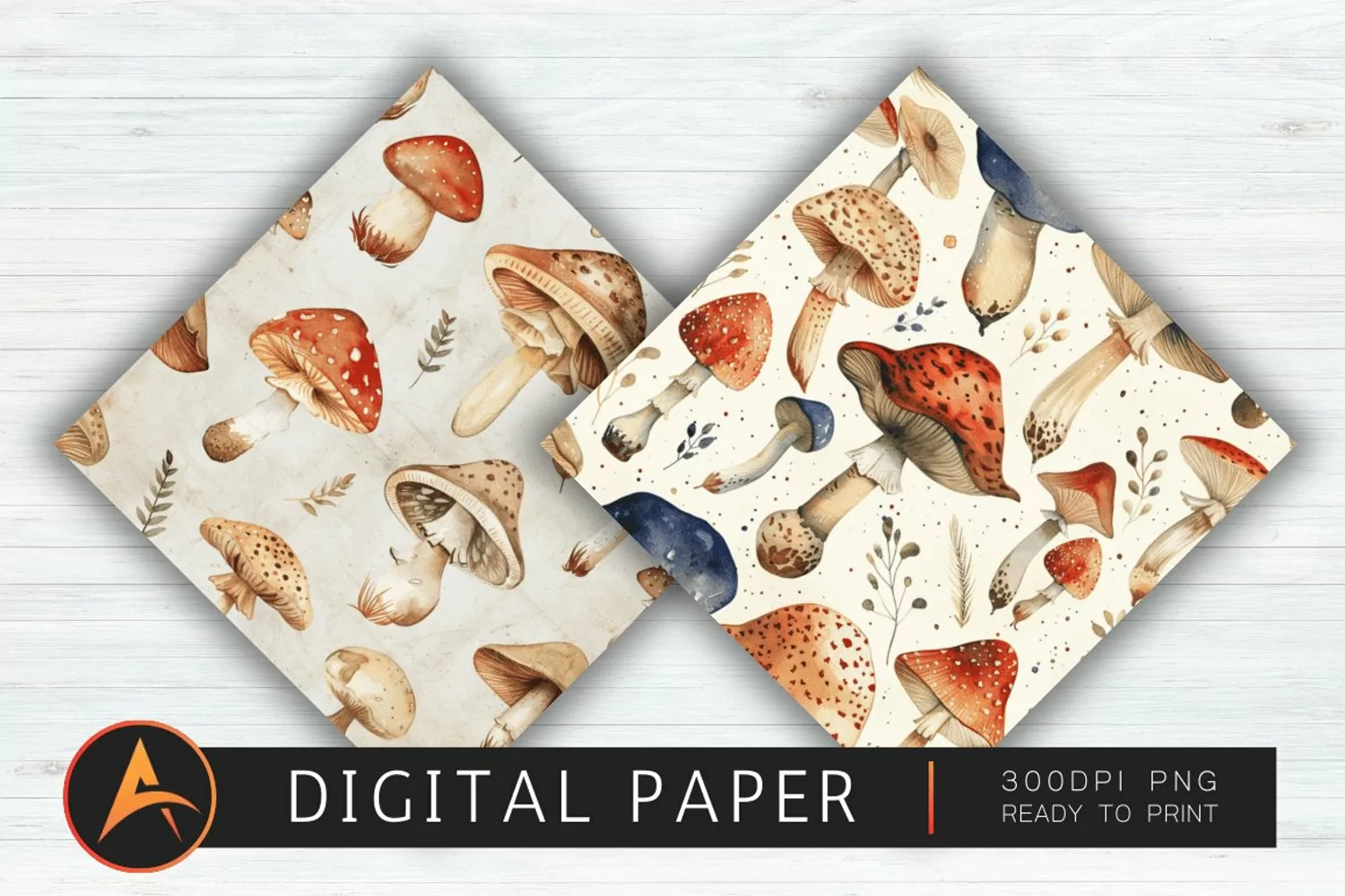 Watercolor Mushrooms Digital Paper product image 1
