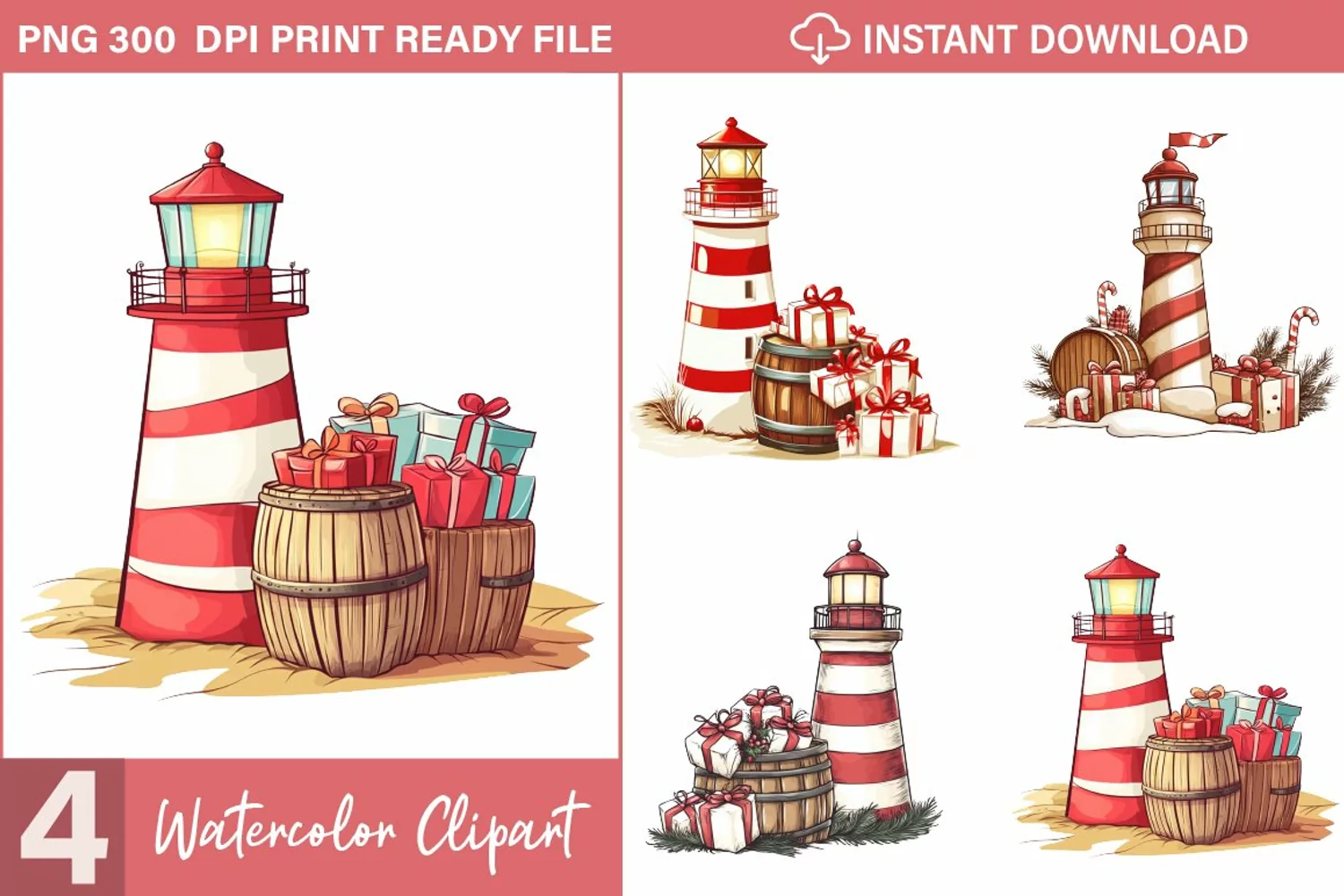 Watercolor Nautical Christmas Graphics Clipart product image 1