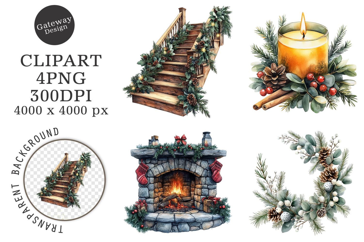 Watercolor Neutral Christmas Png product image 1