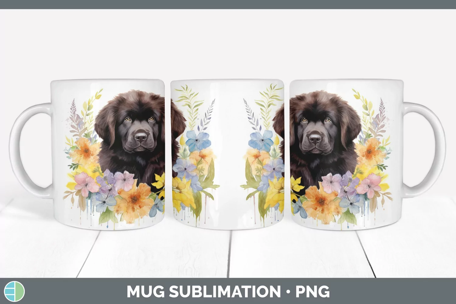 GorgeousWild Flowers Newfoundlands Mug Wrap design.